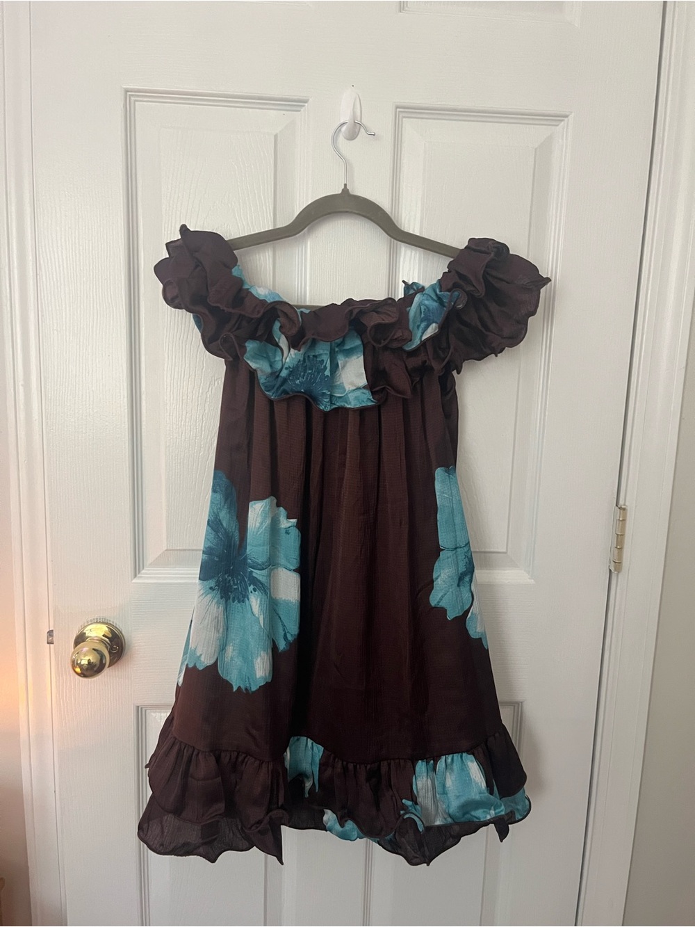 a new day Brown Mini Dress with Teal Floral Ruffles